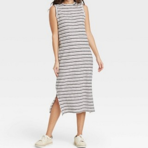 Universal Thread Target dress sleeveless midi stripes cream charcoal gray L - Picture 1 of 7